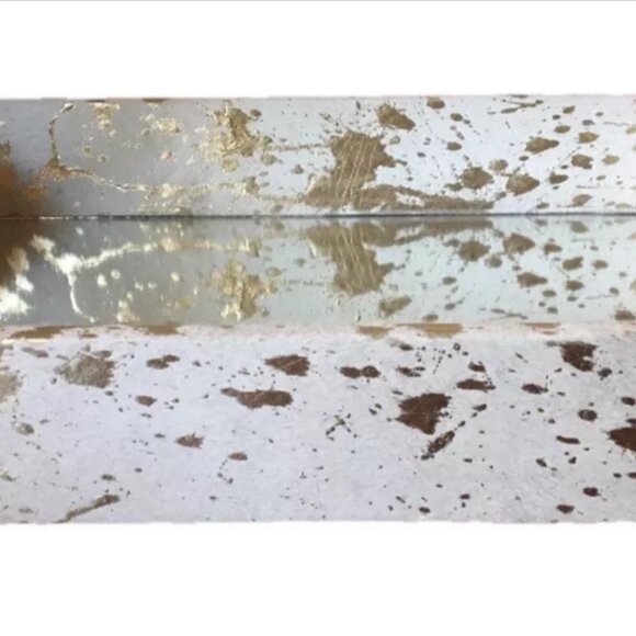 Autumn Hill Handled Cowhide Gold Metallic Paint Splatter Mirror Serving Tray - Picture 5 of 6